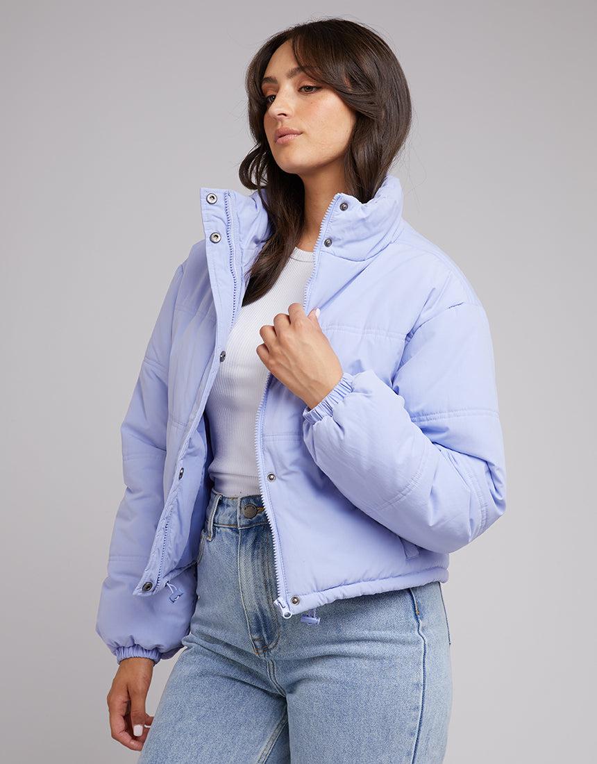 All About Eve-Aspen Crop Puffer Jacket Blue-Edge Clothing