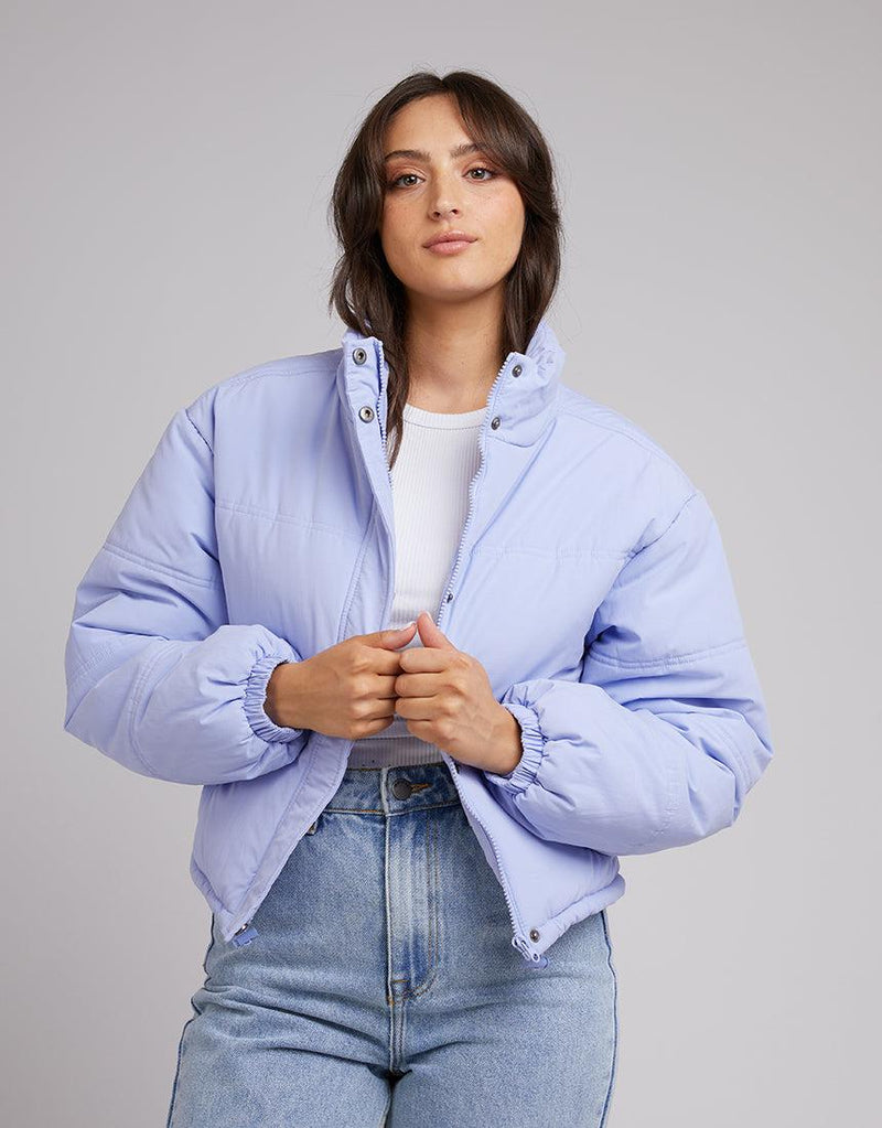 All About Eve-Aspen Crop Puffer Jacket Blue-Edge Clothing