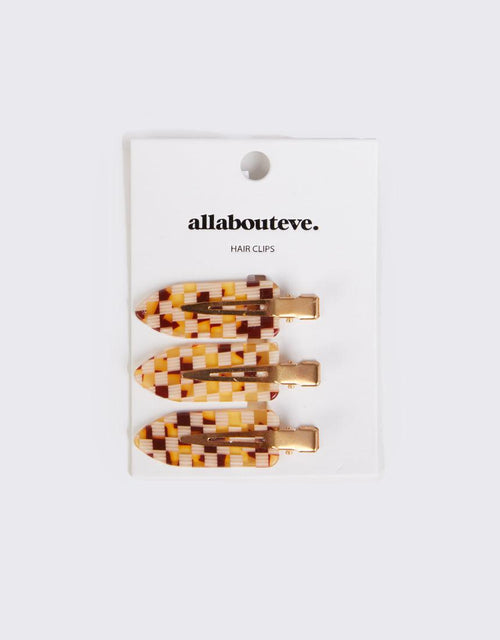 All About Eve-Checkers 3 Pack Hair Clips Tan-Edge Clothing