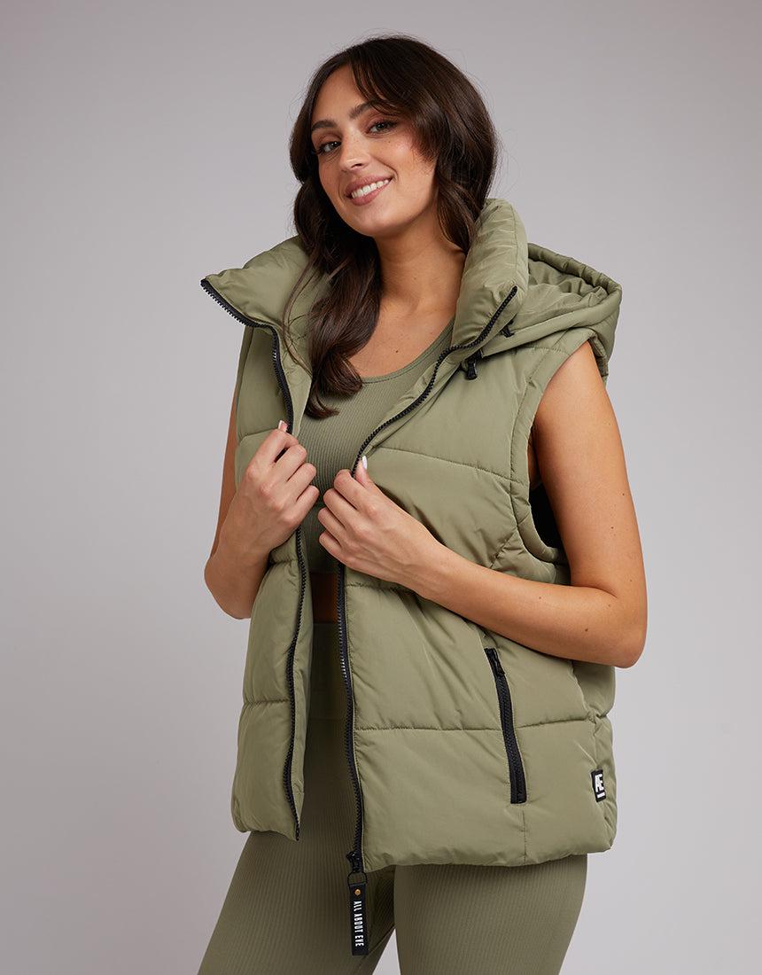All About Eve-Remi Luxe Puffer Vest Khaki-Edge Clothing