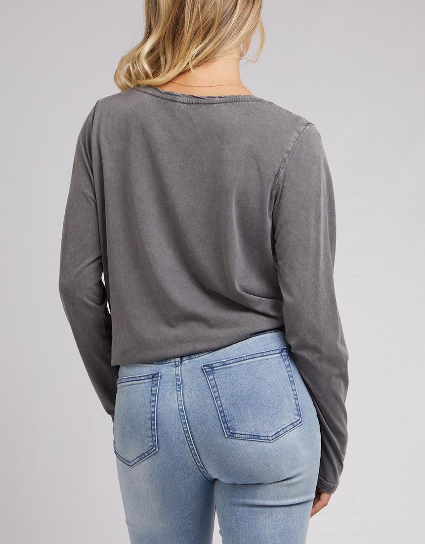 All About Eve-V Neck Tie Ls Tee 2Pk Charcoal/khaki-Edge Clothing