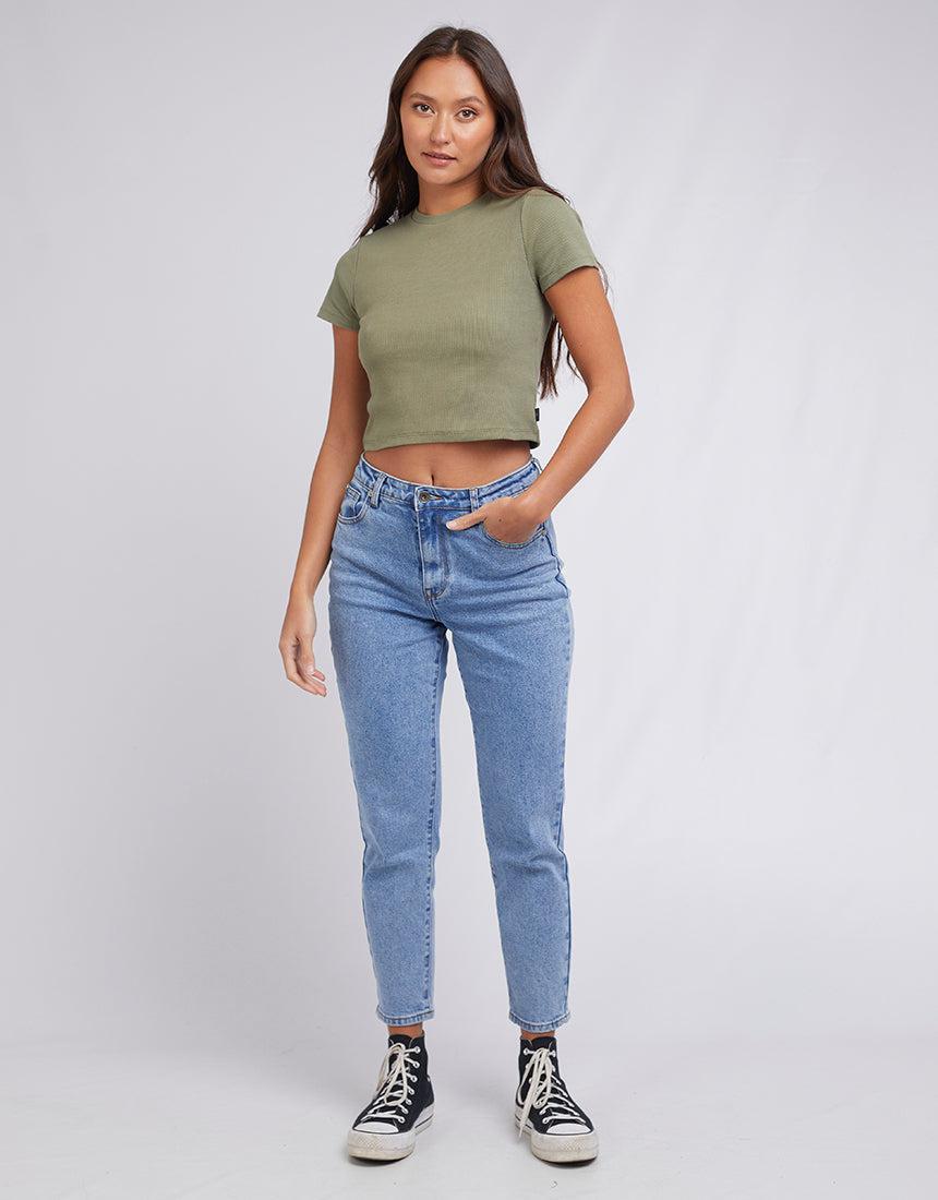 Silent Theory Ladies-Harlem Rib Tee Khaki-Edge Clothing