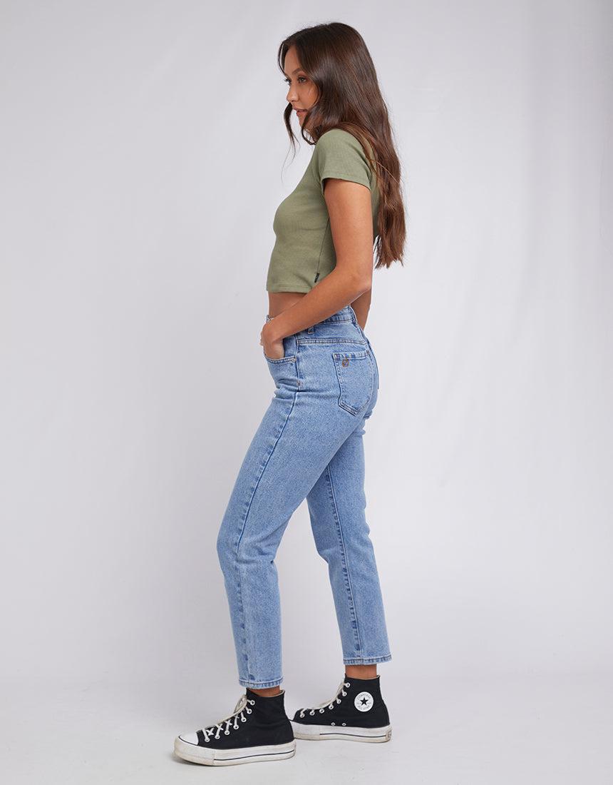 Silent Theory Ladies-Harlem Rib Tee Khaki-Edge Clothing
