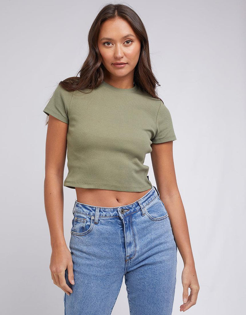 Silent Theory Ladies-Harlem Rib Tee Khaki-Edge Clothing