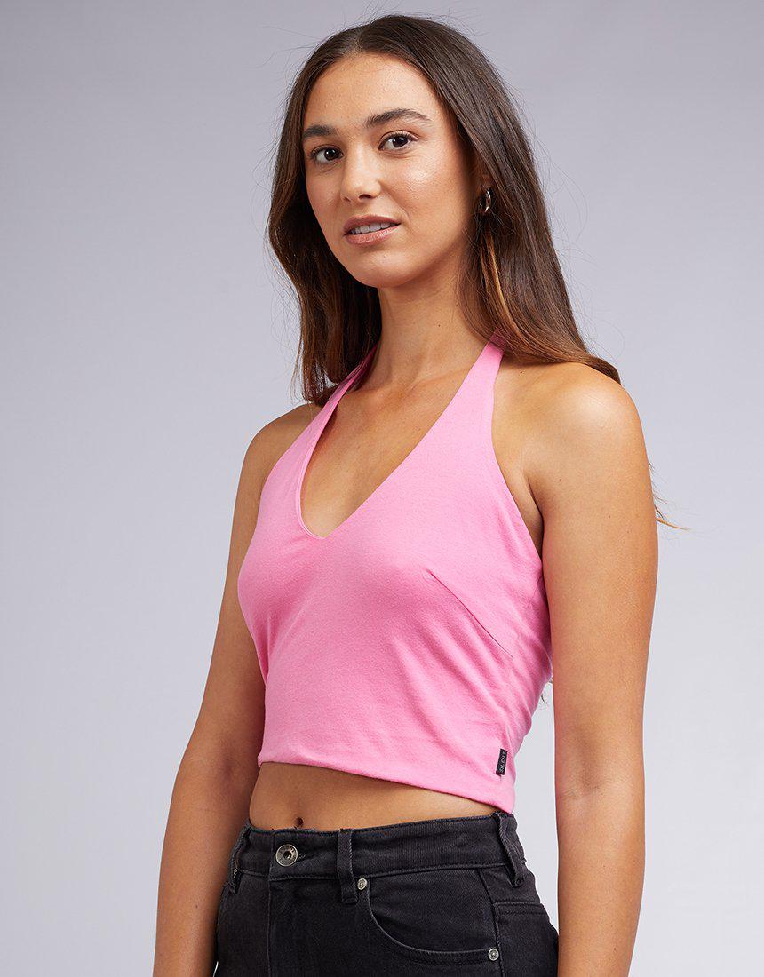 Silent Theory Ladies-Harlow Halter Top Pink-Edge Clothing
