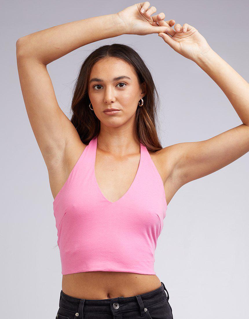 Silent Theory Ladies-Harlow Halter Top Pink-Edge Clothing