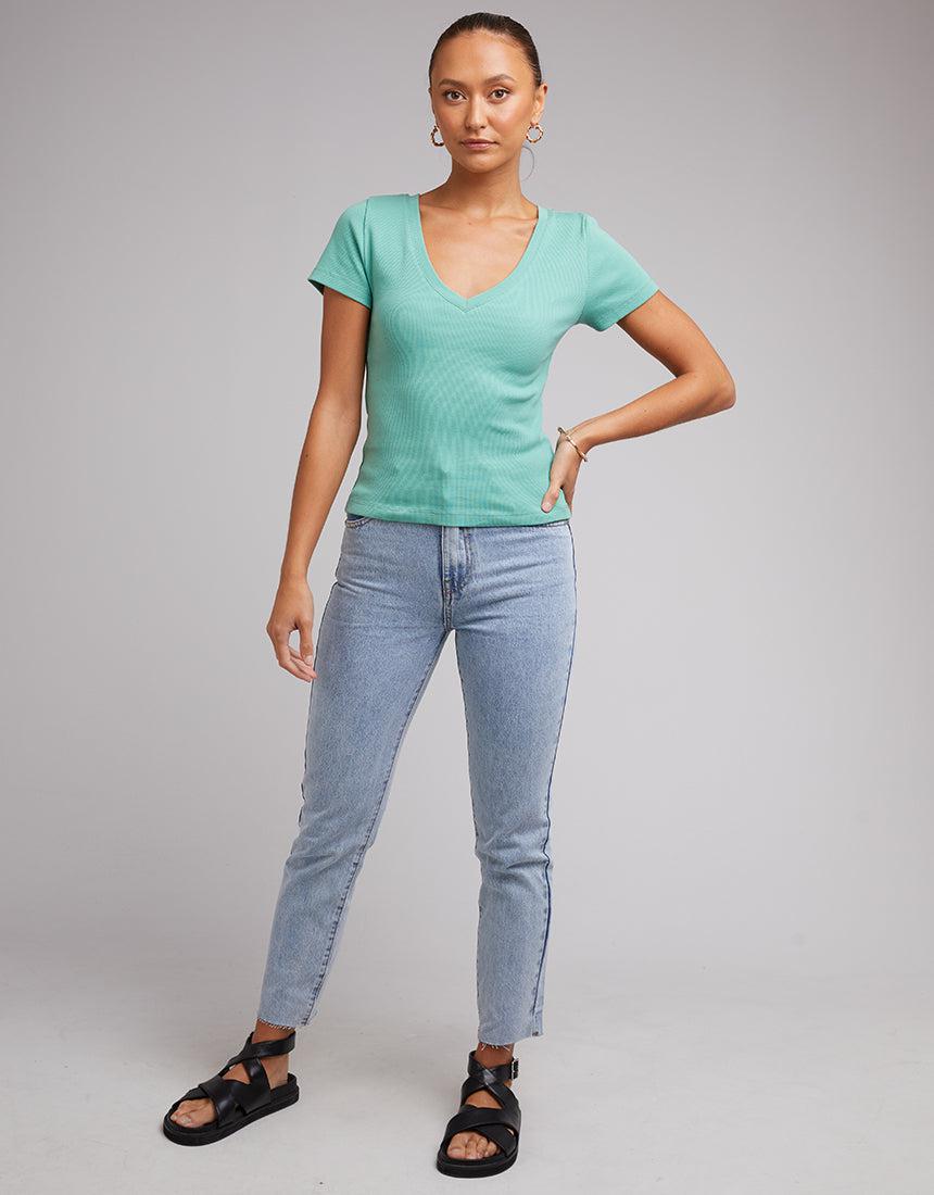 Silent Theory Ladies-Lily V-neck Tee Sage-Edge Clothing