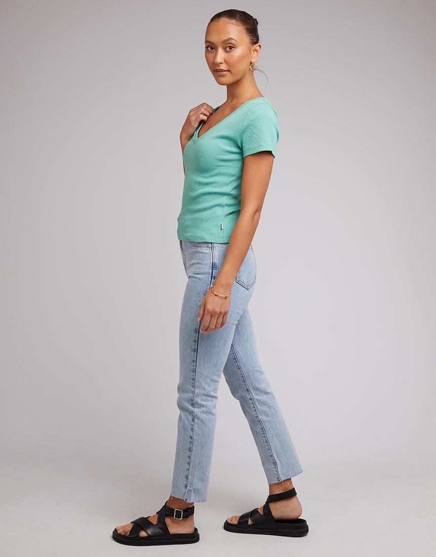 Silent Theory Ladies-Lily V-neck Tee Sage-Edge Clothing