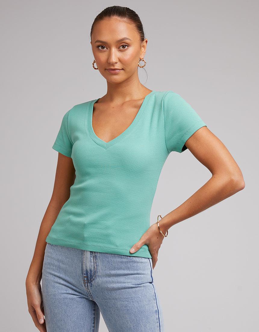Silent Theory Ladies-Lily V-neck Tee Sage-Edge Clothing