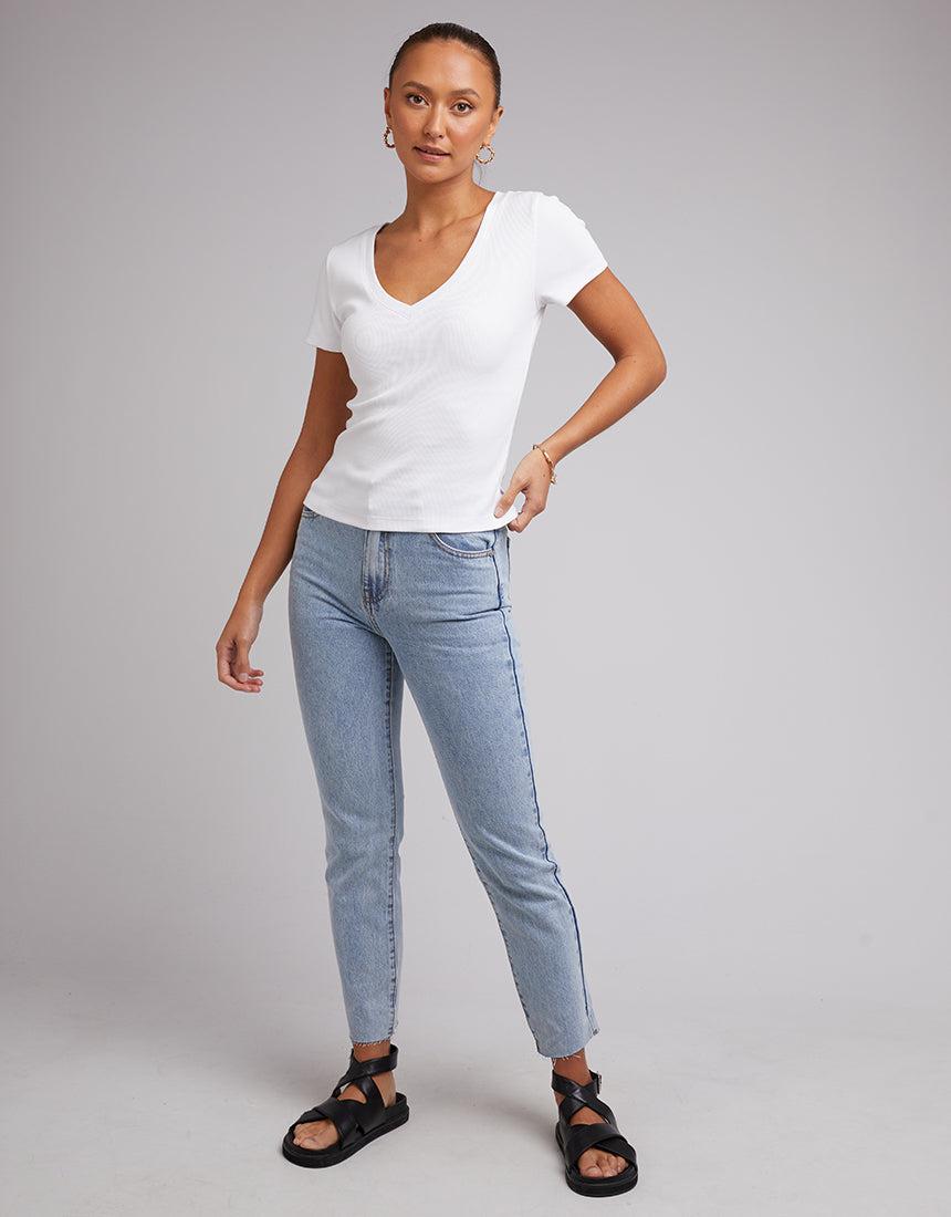 Silent Theory Ladies-Lily V-neck Tee White-Edge Clothing