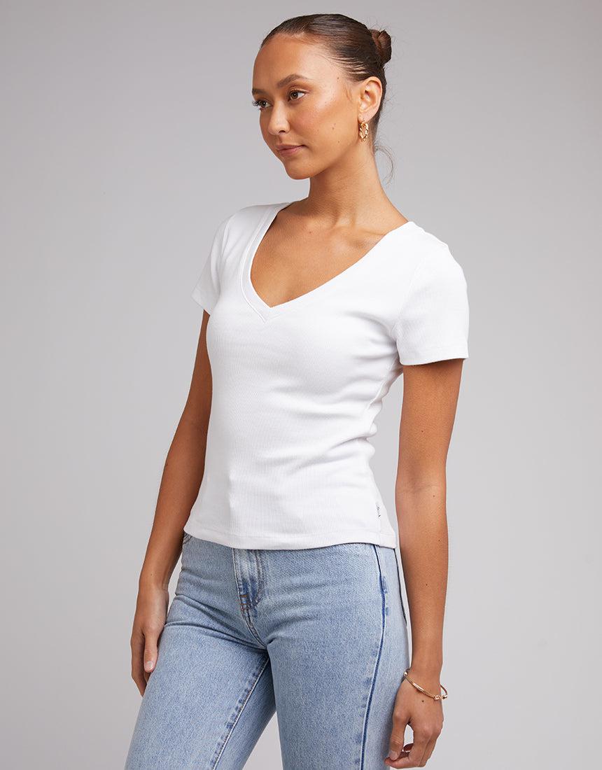 Silent Theory Ladies-Lily V-neck Tee White-Edge Clothing
