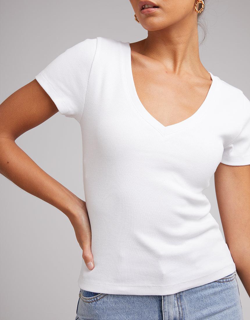 Silent Theory Ladies-Lily V-neck Tee White-Edge Clothing