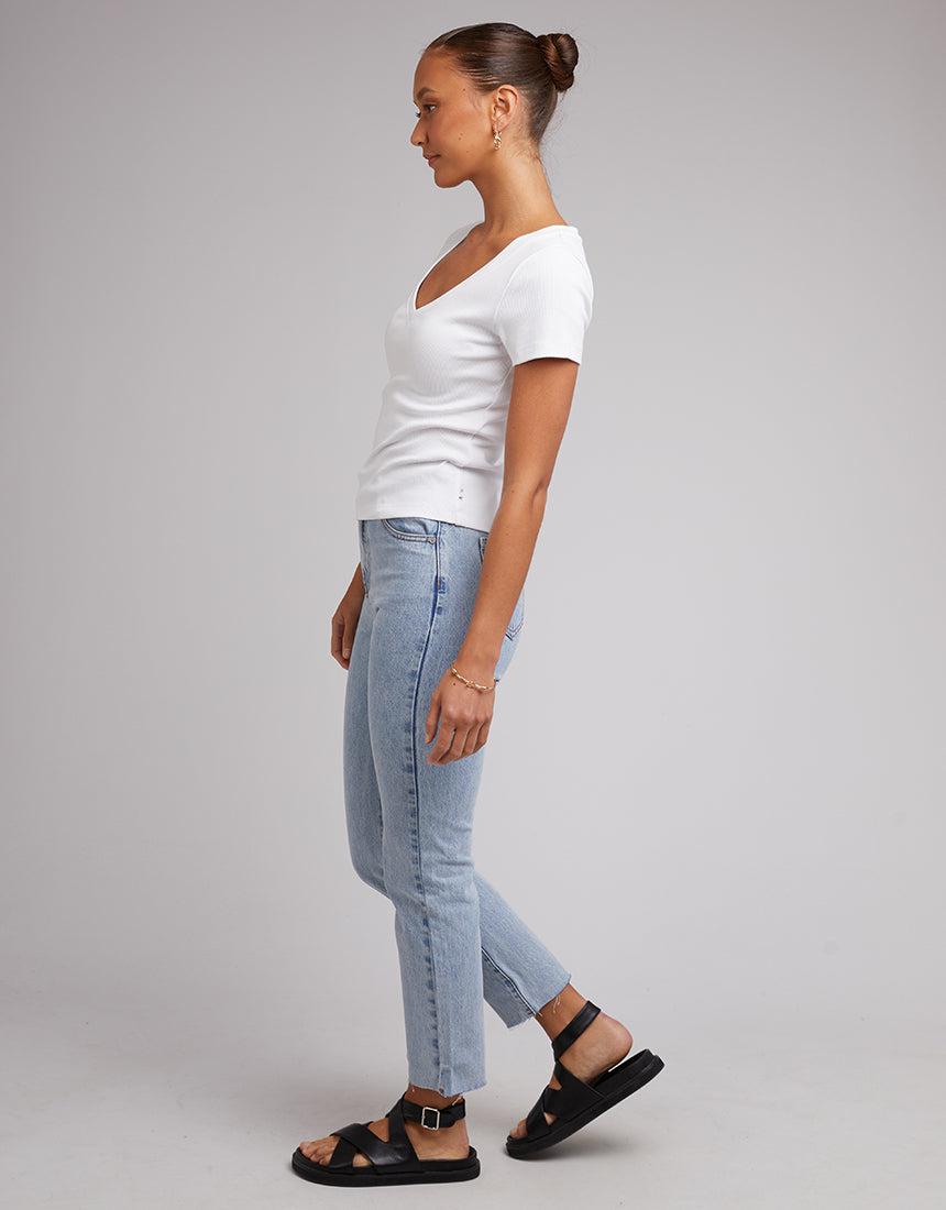 Silent Theory Ladies-Lily V-neck Tee White-Edge Clothing