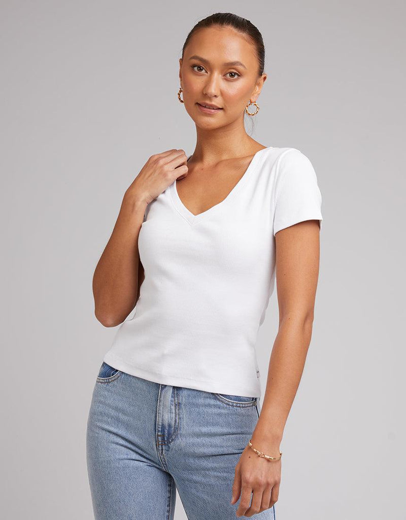 Silent Theory Ladies-Lily V-neck Tee White-Edge Clothing