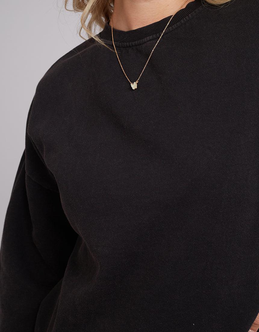 Silent Theory Ladies-Oversized Crew Washed Black-Edge Clothing