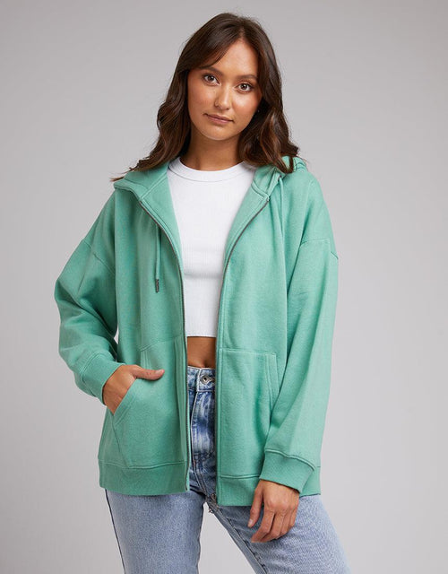 Silent Theory Ladies-Oversized Zip Through Hoody Sage-Edge Clothing