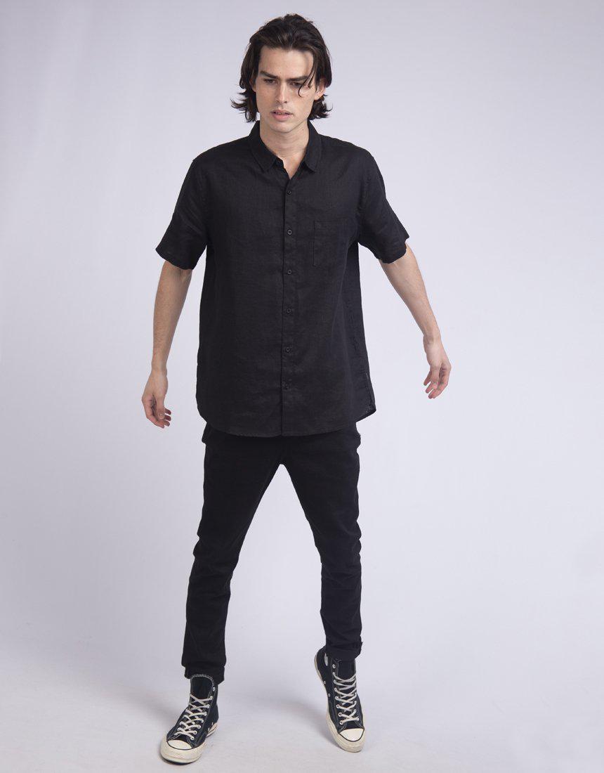 Silent Theory-Linen Ss Shirt Black-Edge Clothing