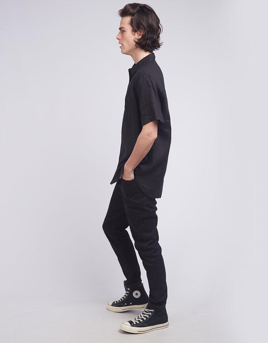 Silent Theory-Linen Ss Shirt Black-Edge Clothing