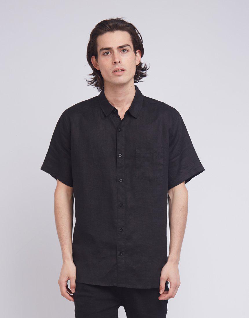 Silent Theory-Linen Ss Shirt Black-Edge Clothing