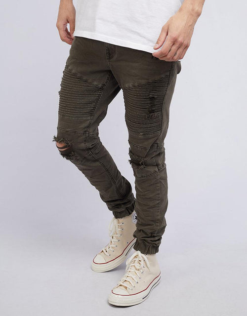 Silent Theory-Strung Out Moto Cuffed Jean Trashed Khaki-Edge Clothing