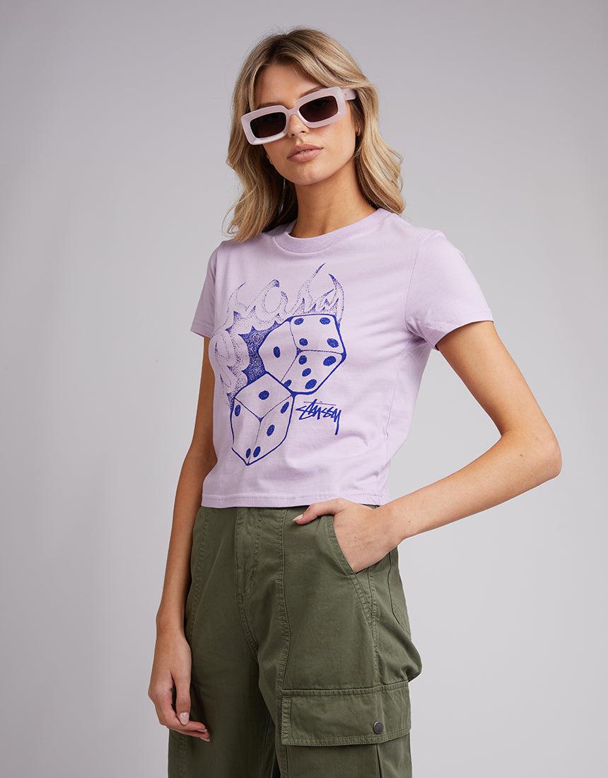 Stussy-Fire Dice Slim Tee Orchid-Edge Clothing