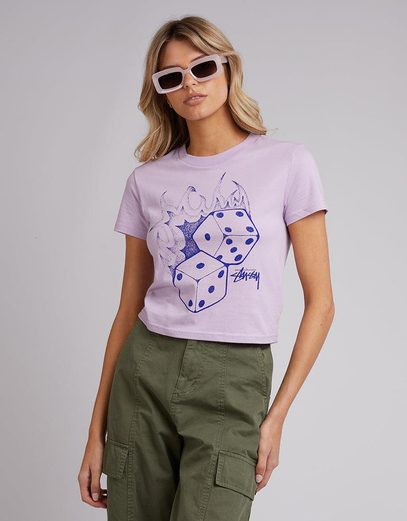 Stussy-Fire Dice Slim Tee Orchid-Edge Clothing