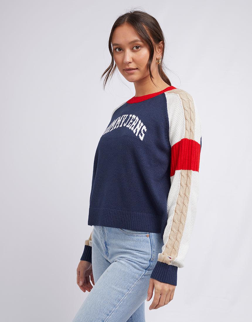 Tommy Hilfiger-Tjw Multi Colour Logo Sweater Deep Crimson Multi-Edge Clothing