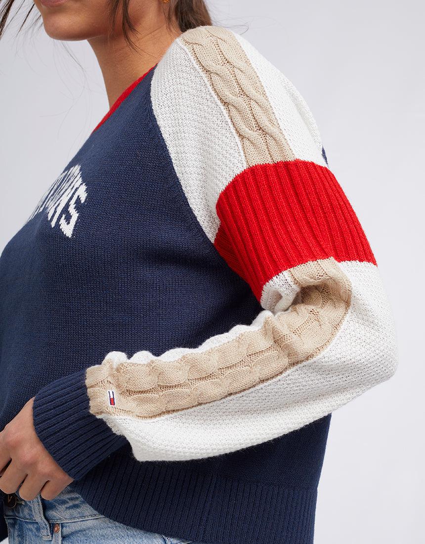 Tommy Hilfiger-Tjw Multi Colour Logo Sweater Deep Crimson Multi-Edge Clothing
